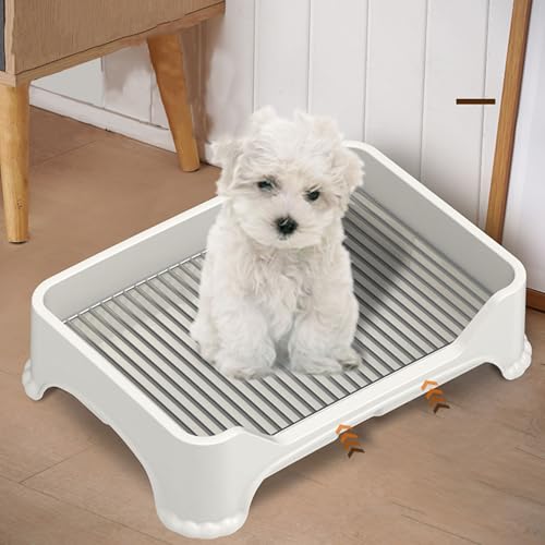 Asixxsix Hundetoilette, Edelstahlgitter-Design, Welpentoilette für den Innenbereich mit Rutschfester Unterseite, Töpfchentrainer-Welpen-PIPI-Pad, Töpfchentrainingstablett für kleine (White) von Asixxsix