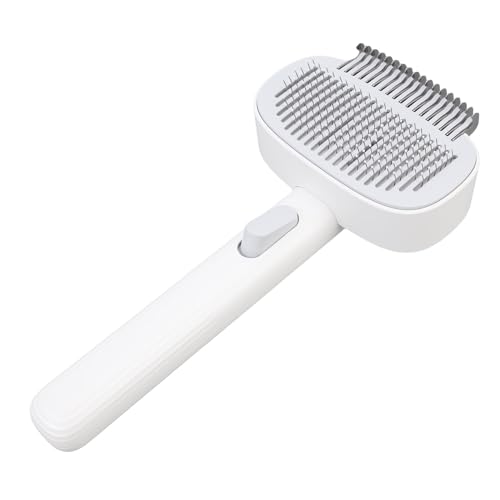 Asixxsix Katzenbürste, selbstreinigende Hundebürste zum Haarausfall, Massieren und Pflegen, ergonomischer, tragbarer Haustierkamm mit Edelstahlnadeln für Langhaarkatzen und -Hunde von Asixxsix