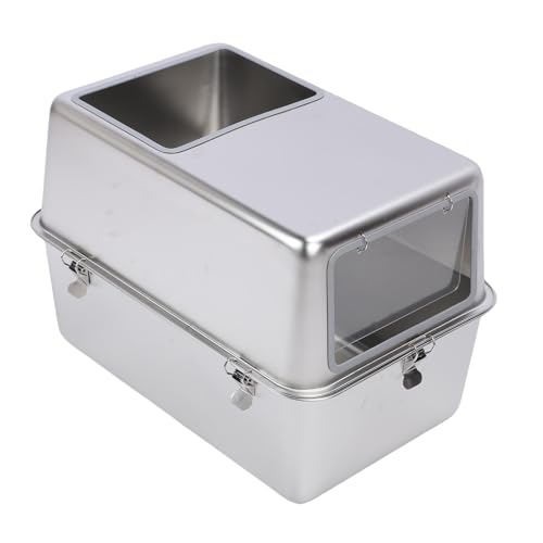Asixxsix Katzentoilette aus Edelstahl mit Deckel, XL große geschlossene Katzentoilette mit hohen Seitenwänden und Abdeckung für große Katzen, Doppeleinstieg vorne und Oben Asixxsix Katzentoilette aus Edelstahl mit Deckel, XL große geschlossene Katzentoilette mit hohen Seitenwänden und Abdeckung für große Katzen, Doppeleinstieg vorne und Oben von Asixxsix