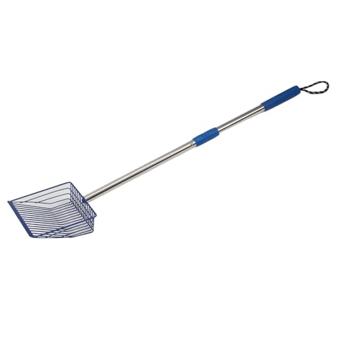 Asixxsix Metal Cat Crates Scoop mit Teleskopgriff, Edelstahl Langgriff Katzenstreu Schaufel, Nicht -Stick -Design mit Tiefen Schaufel für Hühnerbummel, Haustierstreubox (Blue) von Asixxsix