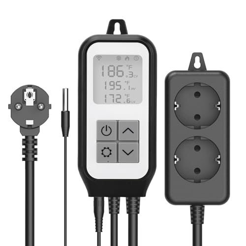 Digital Temperatur Controller, Smart WiFi Thermostat Outlet Heizungskühlmodus 2 Stufe Auslass Thermostat -Controller -Stecker mit Wasserdichtem Sonde für Reptilien Aquarium (EU-Stecker 220–250 V) von Asixxsix