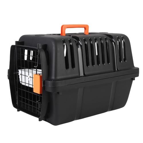 Großer Raum Plastikhundkiste, Atmungsaktives Netzdesign, Bequemer Reiseträger für Kleines Haustier, 31 X 46 X 30,7 cm Tragbarer Schlafkasten mit Fluggesellschaften (Black) von Asixxsix