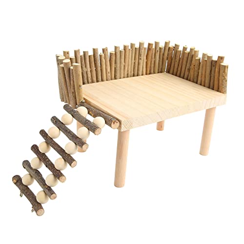 Hamster-Kletterspielzeug, Handgefertigte Hamster-Spielplattform aus Holz mit Zaun, Baumstämmen, Langlebig, Hamsterkäfig-Zubehör für Hamster, Goldbären von Asixxsix