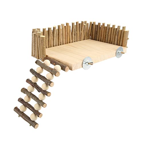 Hamster-Kletterspielzeug, Handgefertigte Hamster-Spielplattform aus Holz mit Zaun, Baumstämmen, Langlebig, Hamsterkäfig-Zubehör für Hamster, Goldbären von Asixxsix