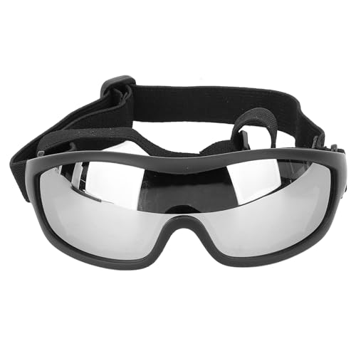 Hundesonnenbrille, UV-Schutz, Winddicht, Staubdicht, Hundebrille, Modische PC-Gläser, Haustierbrille, Augenschutz mit Verstellbarem Riemen für Mittelgroße oder Große Hunde (Silver) von Asixxsix