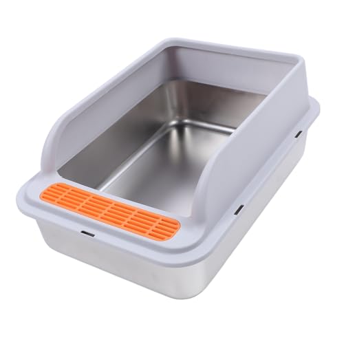 Asixxsix Katzentoilette aus Edelstahl, Hochseitige Katzentoilette aus Metall mit Schaufel, Geschlossene Metalltoilette für Große Katzen, Metalltoilette für den Innenbereich, (L) von Asixxsix
