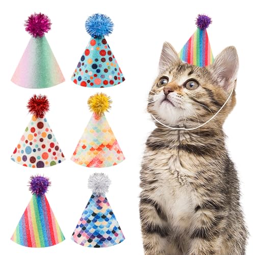 Geburtstagshüte für Hunde/Katzen & Mini-Partyhüte für Stofftiere, verstellbare Stirnbänder, mehrfarbig, Geburtstagshüte für Kätzchen, Kaninchen, Katzen, Hunde, Kleintiere, 6 Stück Geburtstagshüte für Hunde/Katzen & Mini-Partyhüte für Stofftiere, verstellbare Stirnbänder, mehrfarbig, Geburtstagshüte für Kätzchen, Kaninchen, Katzen, Hunde, Kleintiere, 6 Stück von Asofelk