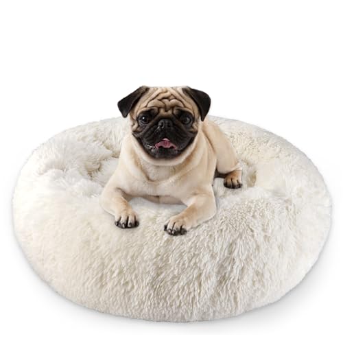 Aspand Hundebett für große und mittelgroße Hunde,60cm Ø - Weiches und Atmungsaktives Hundekissen mit Rutschfester Unterseite und Erhöhtem Rand,Beige von Aspand