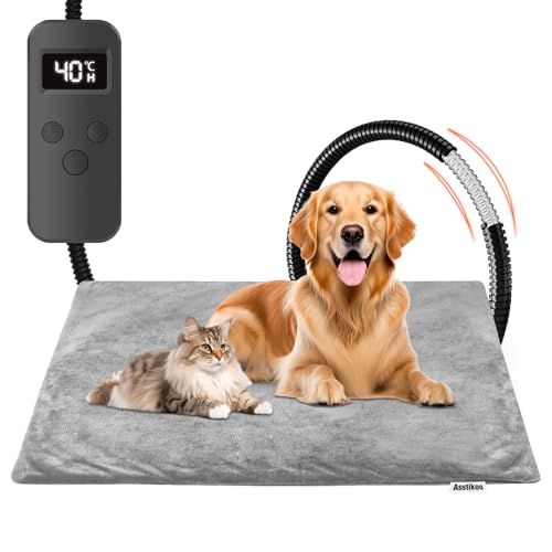 Haustier Heizkissen für Hunde Katzen,Heizdecke Hundematte mit Timing&30-55℃ Temperatur Einstellbar, Sicher Elektrisch Haustier Heizdecke für Hunde Katzen, Anti Biss Heizmatte Hund Katze-70 * 45cm von Asstikoo