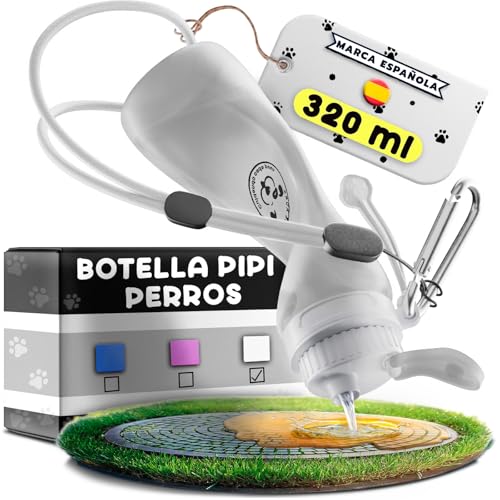Pipi Hundeflasche, 320 ml, weiß, tragbares Zubehör zum Reinigen des Pipi Ihres Hundes – Wasserflasche mit Karabiner und verstellbarem Seil – wiederverwendbares Silikon – spanische Marke ideal von Assure Aura