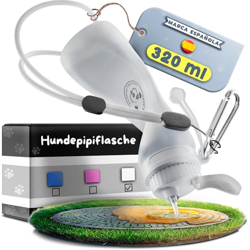 Pipi Hundeflasche, 320 ml, weiß, tragbares Zubehör zum Reinigen des Pipi Ihres Hundes – Wasserflasche mit Karabiner und verstellbarem Seil – wiederverwendbares Silikon – spanische Marke ideal von Assure Aura