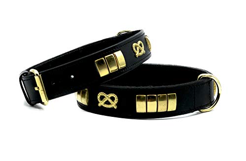 Astile Dog Gear Staffordshire Bullterrier Lederhalsband mit klassischem Staffy-Knoten und Nieten in Schwarz, Braun, Hellbraun (55,9 cm Gesamtlänge) von Astile Dog Gear