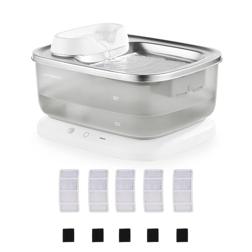 AstroPet 7L Trinkbrunnen für Hunde und Katzen, Ultraleiser, Kabelloser, Automatischer Katzenbrunnen und Hundebrunnen, 40 Tage Lange Akkulaufzeit, Weniger als 30dB Extrem Leiser (ADDF-003+AAWF-003) von AstroPet
