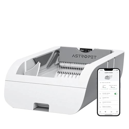 AstroPet Offene Katzenklo Selbstreinigend,Selbstreinigende Katzentoilette mit APP Steuerung, Infrarot-Sensorschutz, Katzenklo mit großem Fassungsvermögen XXXL für mehrere Katzen(Weiß) von AstroPet