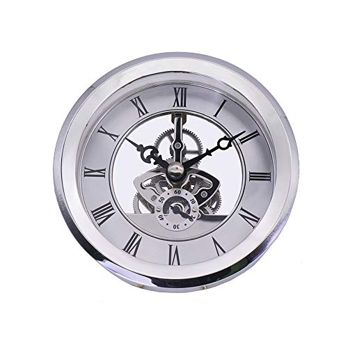 103mm Retro Römische Ziffer Quarzuhr Uhrwerk runde Uhr Zubehör Transparent Skeleton Clock Inserts Einbau-Uhr Quartz Uhrwerk Tischuhr für Home Office Klassenzimmer Europäischer Stil Clock DIY Silber von Asudaro