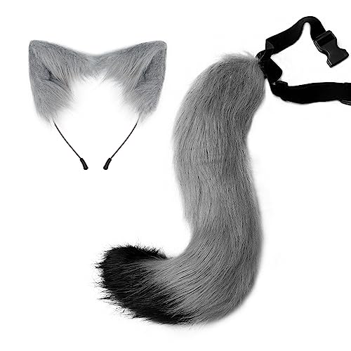 2 Stück Fuchsohren Und Schwanz Set,Asudaro Katzenohren Stirnband Tier Fuchsschwanz Unisex Cosplay Tier Katze Schwanz Und Ohren Haarband Für Cosplay Kostüm Haar Hoop Kopfschmuck Halloween Party Zubehör von Asudaro