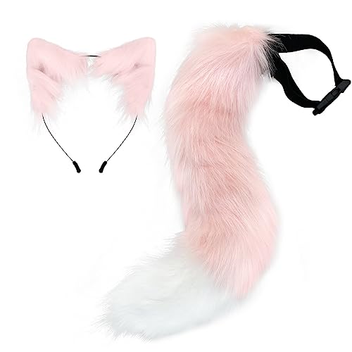 2 Stück Fuchsohren Und Schwanz Set,Asudaro Katzenohren Stirnband Tier Fuchsschwanz Unisex Cosplay Tier Katze Schwanz Und Ohren Haarband Für Cosplay Kostüm Haar Hoop Kopfschmuck Halloween Party Zubehör von Asudaro