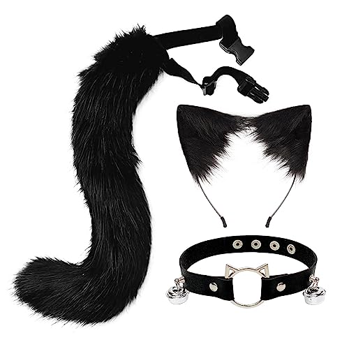 3 Stück Katzenohren Stirnband Schwanz Set,Asudaro Katzenohren Stirnband Tier Fuchs Schwanz Cosplay Kostüm Haarreifen Kopfschmuck Halloween Cosplay Biegbar Lang Tier Fuchs Katze 50cm Typ 11 von Asudaro