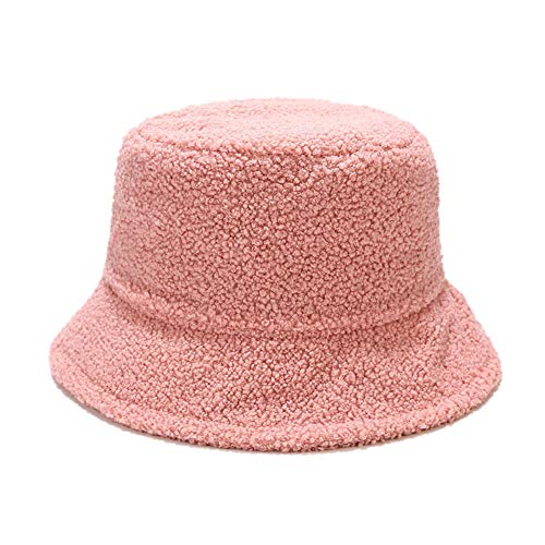 Asudaro Frauen Wintermütze Fischerhut Lammhaar Mode Weiche Wolle Eimer Hut Becken Hut Sonnenkappe Baskenmütze Bowler Hut Rosa von Asudaro