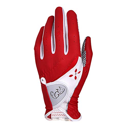 Asudaro Golf Handschuhe 1 Paar PU rutschfeste Partikel Damen Sommer Golfhandschuhe für Rechtshänder Linkshänder Feste Verstellbare Atmungsaktive Handschuhe Outdoor-Sportarten Rot von Asudaro