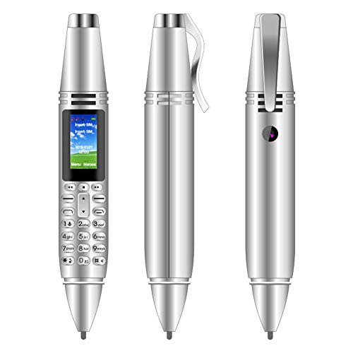Asudaro Mini-Mobiltelefon, AK007 0,96-Zoll-Mini-Handy in Stiftform, Mini-Bluetooth-Dialer für Telefon, 2G-Dual-SIM-Karte GSM-Dialer-Handy mit Kamera und Rekorder Silber von Asudaro