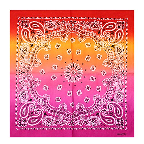 Bandana Sommermütze Kopftuch Halstuch Haar Schal Atmungsaktive Fahrrad Kopfbedeckung Gradient Hip Hop Stirnbänder Baumwolle Bedrucktes Taschentuch für Damen und Herren 55 x 55 cm Orange rosa Rot von Asudaro