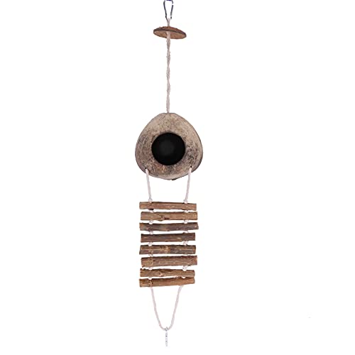 Asuinxurr 100% NatüRliche Kokosnussschale Kokosnusshaut mit Leiter für Bird Shell Hideaway Habitat 2 von Asuinxurr