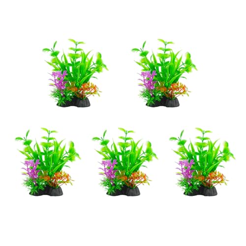 5 Stück lebensechte Pflanzen, Aquarien, Dekoration, künstliche Wasserpflanze mit Sockel, für Büro, kommerzielle Nutzung, Aquarien, Landschaft, Terrarien, Dekorationen von Asukohu
