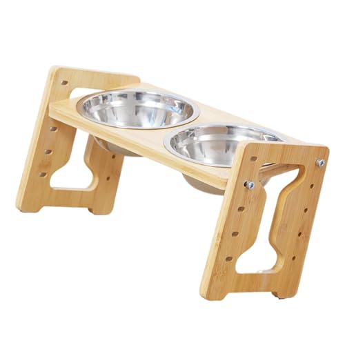Futterspender für Haustiere mit Doppelnapf und Holzrahmen, 5-stufige Höhenverstellung, Futter- und Wassernäpfe für Hunde und Katzen, zum Füttern von Hunden, mit Edelstahlnäpfen Futterspender für Haustiere mit Doppelnapf und Holzrahmen, 5-stufige Höhenverstellung, Futter- und Wassernäpfe für Hunde und Katzen, zum Füttern von Hunden, mit Edelstahlnäpfen von Asukohu