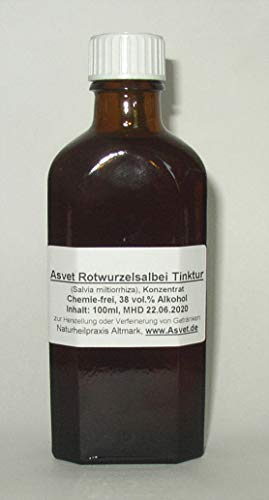 100ml Rotwurzelsalbei Tinktur, 1:3 Extrakt, Tropfen, Salvia miltiorrhiza Auszug ohne Chemie, handgemacht, 100% vegan von Asvet