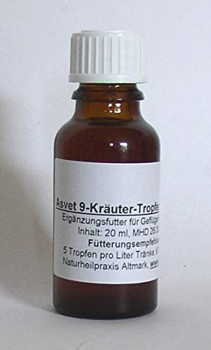 20ml Asvet 9-Kräuter-Tropfen Spezial für Hühner, Wachteln, Hasen, Kaninchen, für 100 Liter Tränke, Keine chemische Wurmkur von Asvet