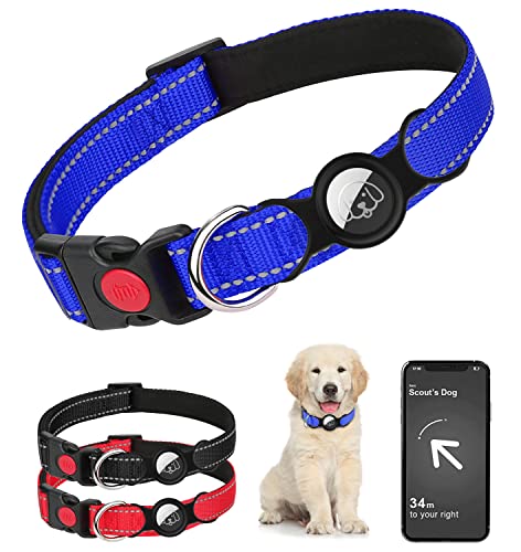 Airtag Hundehalsband, Mit GPS-Ortung Hundehalsband, Apple Airtag für Hunde, Bequem und Verstellbar Hunde Halsband, Integriertes Air Tag für kleine, Mittelgroße und Große Hunde (Blau, L (42cm~65cm)) von Asvin