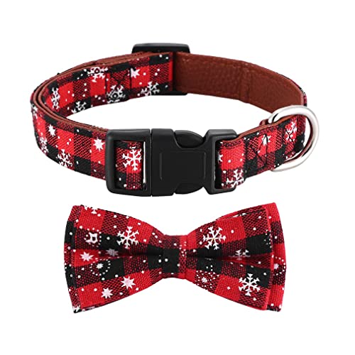 Asvin Weihnachten Hundehalsband, mit Hunde Fliege Abnehmbarer, Weich und Bequem Hunde Halsband Einstellbar, für Mittlere und Große Hunde (M, rot) von Asvin