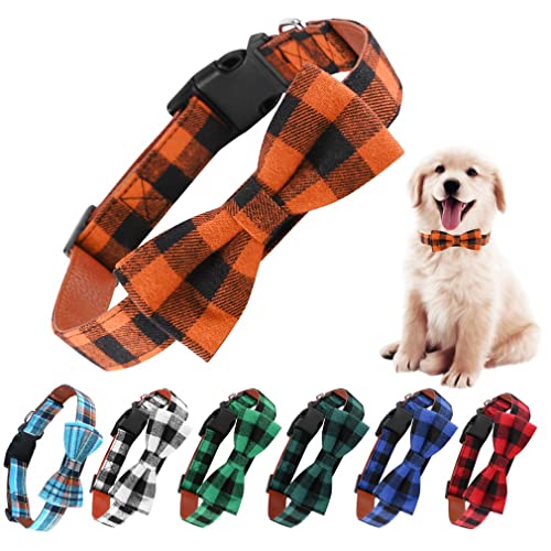 Asvin Hundehalsband, mit Hunde Fliege Abnehmbarer Hundehalsband, Personalisiert Hunde Halsband, Samtige Hunde Halsband, verstellbares Hundehalsband, für Hunde Kleine Mittel große Hunde (L, Orange) von Asvin