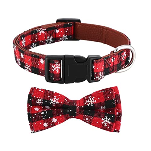 Asvin Weihnachten Hundehalsband, mit Hunde Fliege Abnehmbarer, Weich und Bequem Hunde Halsband Einstellbar, für Wenige Mittlere und Große Hunde von Asvin