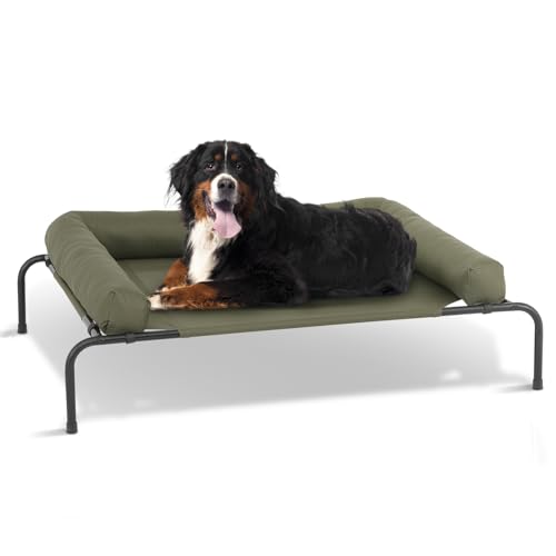 Athena Collection Erhöhtes Hundebett für den Außenbereich mit abnehmbaren Nackenrollen, 140 cm, erhöhtes Hundebett, waschbar, mit Metallrahmen, rutschfeste Füße für große Hunde, Grün von Athena Collection