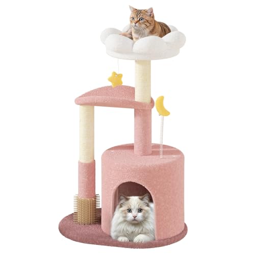 Athena Collection Kleiner Katzenbaum mit Sisal-Kratzbaum, 83 cm, modern, niedlicher Blumen-Katzenbaumturm mit gemütlicher Sitzstange, Spielzeugball für drinnen, Kätzchen, Rosa Athena Collection Kleiner Katzenbaum mit Sisal-Kratzbaum, 83 cm, modern, niedlicher Blumen-Katzenbaumturm mit gemütlicher Sitzstange, Spielzeugball für drinnen, Kätzchen, Rosa von Athena Collection
