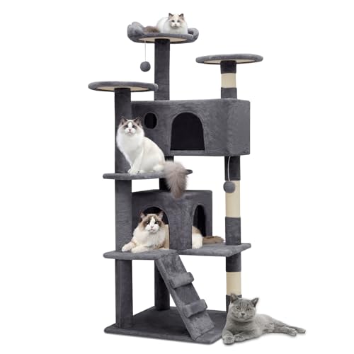 Athena Collection Moderner Katzenbaumturm, 137,2 cm hoch, Katzenbaum, Kletterturm mit Kratzbaum, 2 Condo Multi-Level-Aktivitätszentrum und Spielball für den Innenbereich, groß, Erwachsene, Grau Athena Collection Moderner Katzenbaumturm, 137,2 cm hoch, Katzenbaum, Kletterturm mit Kratzbaum, 2 Condo Multi-Level-Aktivitätszentrum und Spielball für den Innenbereich, groß, Erwachsene, Grau von Athena Collection