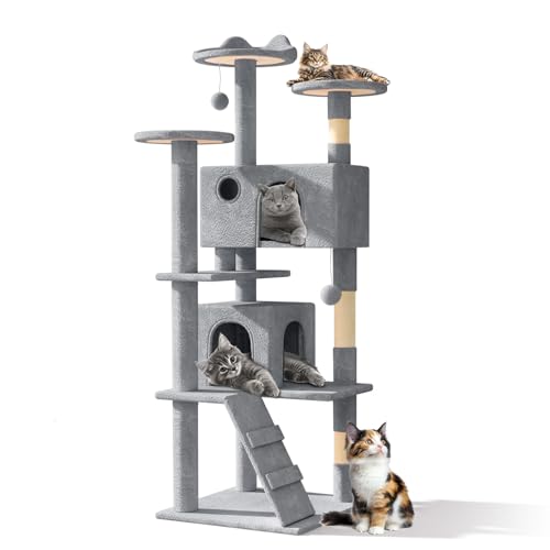 Athena Collection Moderner Katzenbaumturm, 152,4 cm hoch, Katzenbaum, Kletterturm mit Kratzbaum, 2 Condo Multi-Level-Aktivitätszentrum und Spielball für den Innenbereich, große Erwachsene, Hellgrau Athena Collection Moderner Katzenbaumturm, 152,4 cm hoch, Katzenbaum, Kletterturm mit Kratzbaum, 2 Condo Multi-Level-Aktivitätszentrum und Spielball für den Innenbereich, große Erwachsene, Hellgrau von Athena Collection