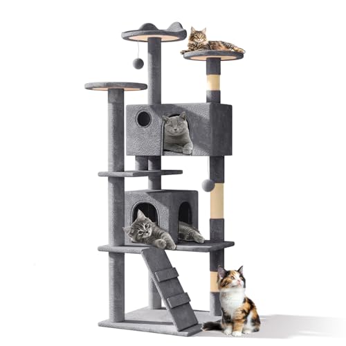 Athena Collection Moderner Katzenbaumturm, 152,4 cm hoch, Katzenbaum, Kletterturm mit Kratzbaum, 2 Condo Multi-Level-Aktivitätszentrum und Spielball für den Innenbereich, große Erwachsene, Dunkelgrau Athena Collection Moderner Katzenbaumturm, 152,4 cm hoch, Katzenbaum, Kletterturm mit Kratzbaum, 2 Condo Multi-Level-Aktivitätszentrum und Spielball für den Innenbereich, große Erwachsene, Dunkelgrau von Athena Collection