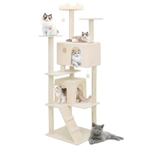 Athena Collection Moderner Katzenbaumturm, 190 cm hoch, Katzenbaum, Kletterturm mit Kratzbaum, 2 Condo Multi-Level-Aktivitätszentrum und Spielball für den Innenbereich, groß, Erwachsene, Beige Athena Collection Moderner Katzenbaumturm, 190 cm hoch, Katzenbaum, Kletterturm mit Kratzbaum, 2 Condo Multi-Level-Aktivitätszentrum und Spielball für den Innenbereich, groß, Erwachsene, Beige von Athena Collection