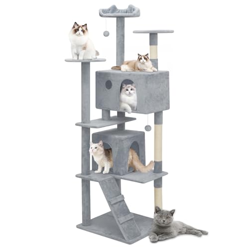 Athena Collection Moderner Katzenbaumturm, 190 cm hoch, Katzenbaum, Kletterturm mit Kratzbaum, 2 Condo Multi-Level-Aktivitätszentrum und Spielball für den Innenbereich, groß, Erwachsene, Grau Athena Collection Moderner Katzenbaumturm, 190 cm hoch, Katzenbaum, Kletterturm mit Kratzbaum, 2 Condo Multi-Level-Aktivitätszentrum und Spielball für den Innenbereich, groß, Erwachsene, Grau von Athena Collection