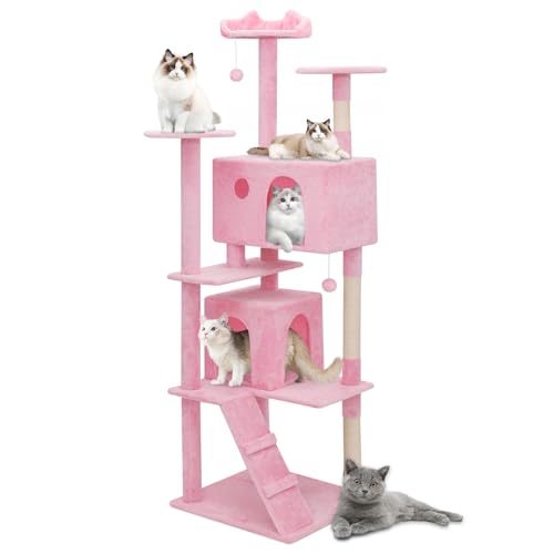 Athena Collection Moderner Katzenbaumturm, 190 cm hoch, Katzenbaum, Kletterturm mit Kratzbaum, 2 Condo Multi-Level-Aktivitätszentrum und Spielball für den Innenbereich, groß, Erwachsene, Rosa Athena Collection Moderner Katzenbaumturm, 190 cm hoch, Katzenbaum, Kletterturm mit Kratzbaum, 2 Condo Multi-Level-Aktivitätszentrum und Spielball für den Innenbereich, groß, Erwachsene, Rosa von Athena Collection