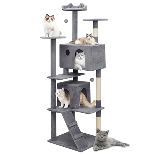 Athena Collection Moderner Katzenbaumturm, 190 cm hoch, Katzenbaum, Kletterturm mit Kratzbaum, 2 Condo Multi-Level-Aktivitätszentrum und Spielball für den Innenbereich, große Erwachsene, Dunkelgrau Athena Collection Moderner Katzenbaumturm, 190 cm hoch, Katzenbaum, Kletterturm mit Kratzbaum, 2 Condo Multi-Level-Aktivitätszentrum und Spielball für den Innenbereich, große Erwachsene, Dunkelgrau von Athena Collection