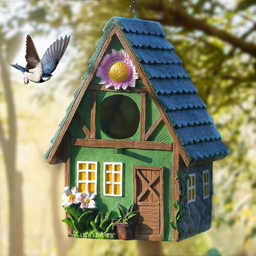 Attivolife Vogelhaus für draußen, buntes Vogel-Nistkästen aus Kunstharz, mit Kette zum Aufhängen, für den Außenbereich, Garten, Hinterhof, Dekoration, Häuser für Bluebird Finken, Kardinäle, bestes von Attivolife