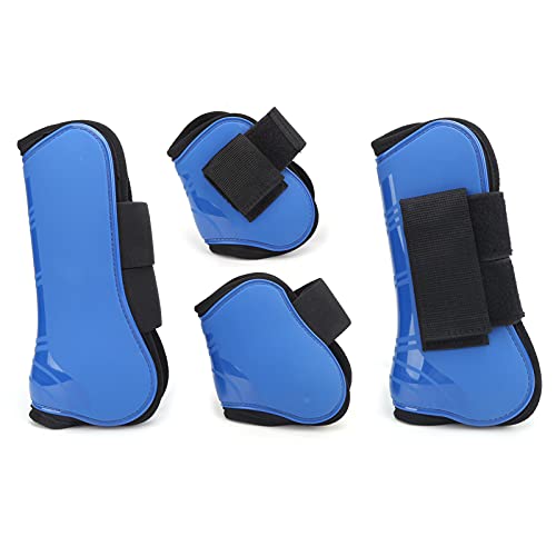 Atyhao 4Pcs Pferdesehnenstiefel, Vorne und Hinten Pferde Bein Schutz Stiefel PU-Schutz Wrap Guard Zum Reiten Stoßdämpfender Springschutz (Blau)[L] Fell- & Hufpflege von Atyhao