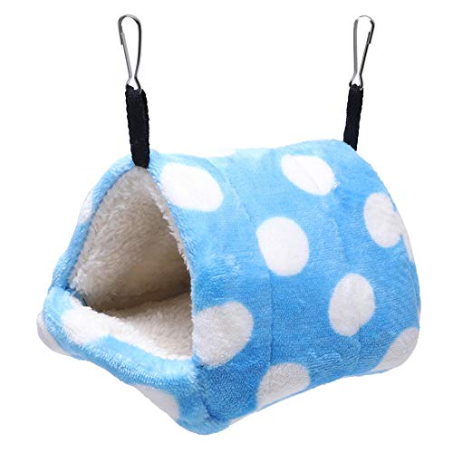 Atyhao Hängende Hängematte des Haustier-Hamsters, Winterzelt-Typ Plüsch-hängendes Bett Blue Dot Pattern für Rennmäuse Chinchillas Eichhörnchen-Igel[L.] Nester von Atyhao