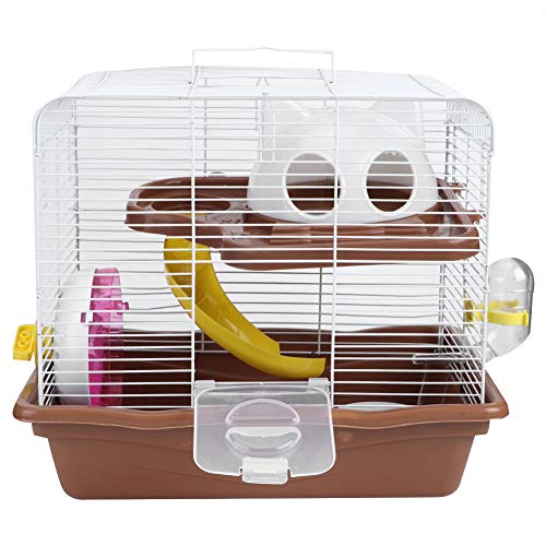 Hamster käfig, doppelschichtige Kleintiere reisen Eisendrahtkäfig mit Übungsrad Wasserflasche Schieben Sie die Nahrungsschale und das Versteck 13,78 x 10,4 x 12,6 Zoll (zufällige Farbe)Kleintierbetten von Atyhao
