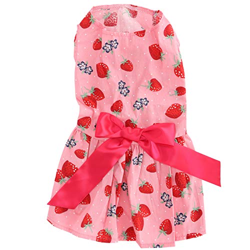 Hunde Kleider, Pet Striped Strawberry Pattern Sommerkleid Polyester Welpe Ärmelloser Rock mit Schleifenknoten für Hunde[M Pink] Shirts von Atyhao