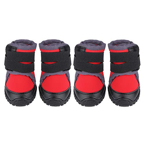 Hunde Stiefel, 4-teilige rutschfeste Sohlen Hunde Schuhe Outdoor Sport Kletter Stiefel mit verstellbaren Trägern[rot 7cm] Pfotenschutz von Atyhao